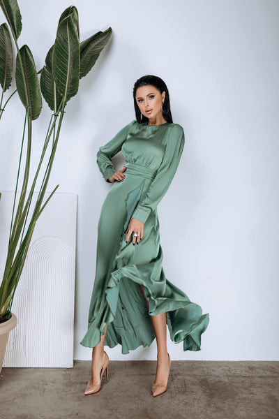Green Thigh-Slit Maxi Dress (article C257)