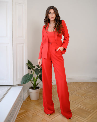 Red Belted Wide-Leg Suit 3-Piece (article 235)