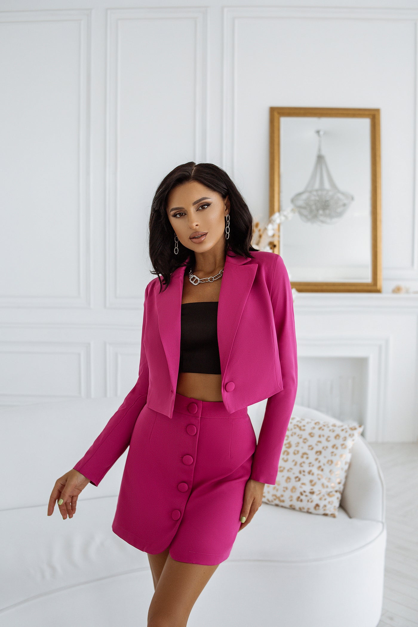 Crimson CROP JACKET SKIRT SUIT 2-PIECE (ARTICLE C376)