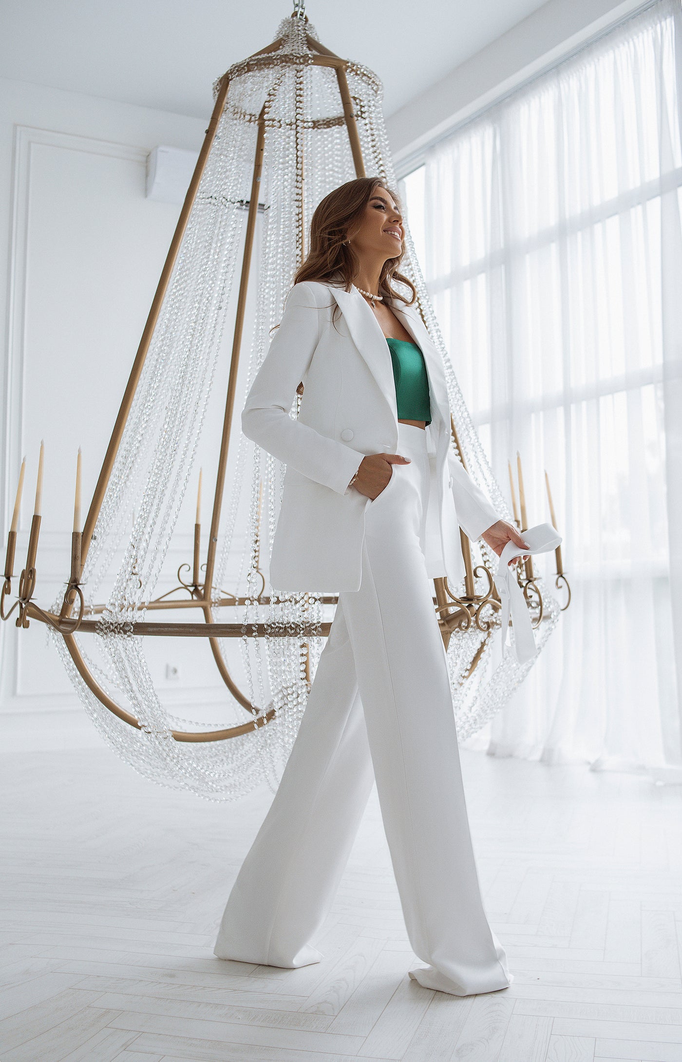 White BELTED DOUBLE BREASTED SUIT 2-PIECE (ARTICLE C273)
