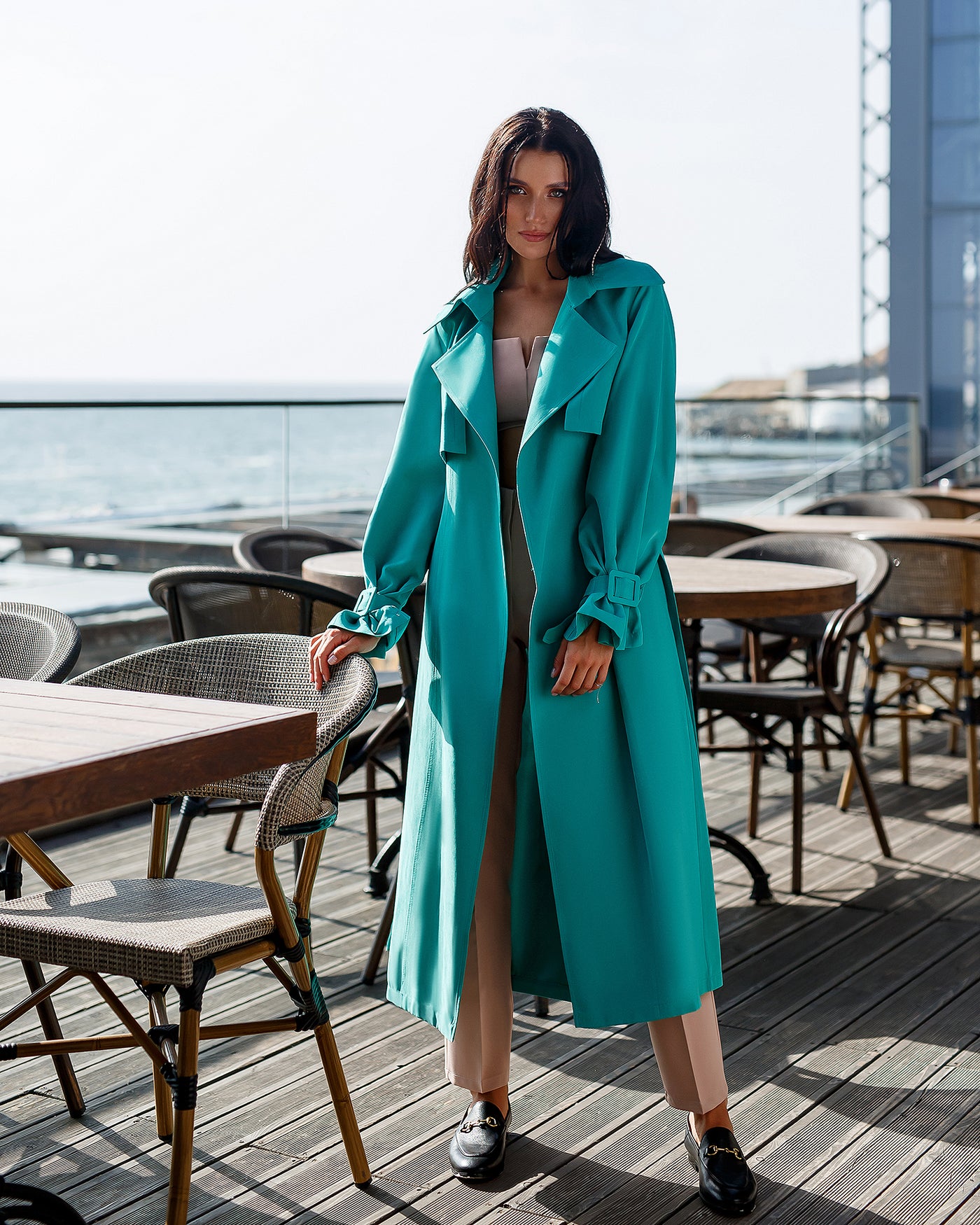 Tiffany-Blue Belted Trench Coat (article 202)