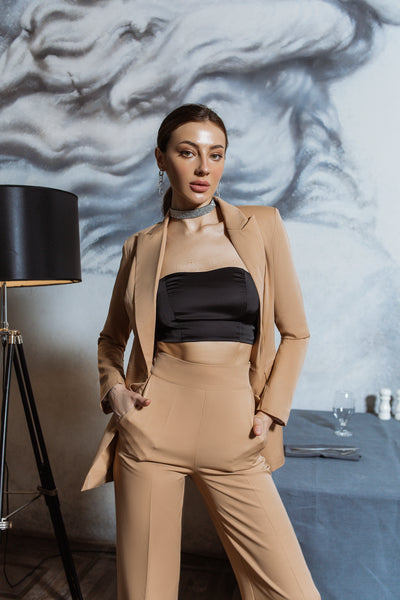 Beige BELTED DOUBLE BREASTED SUIT 2-PIECE (ARTICLE C273)