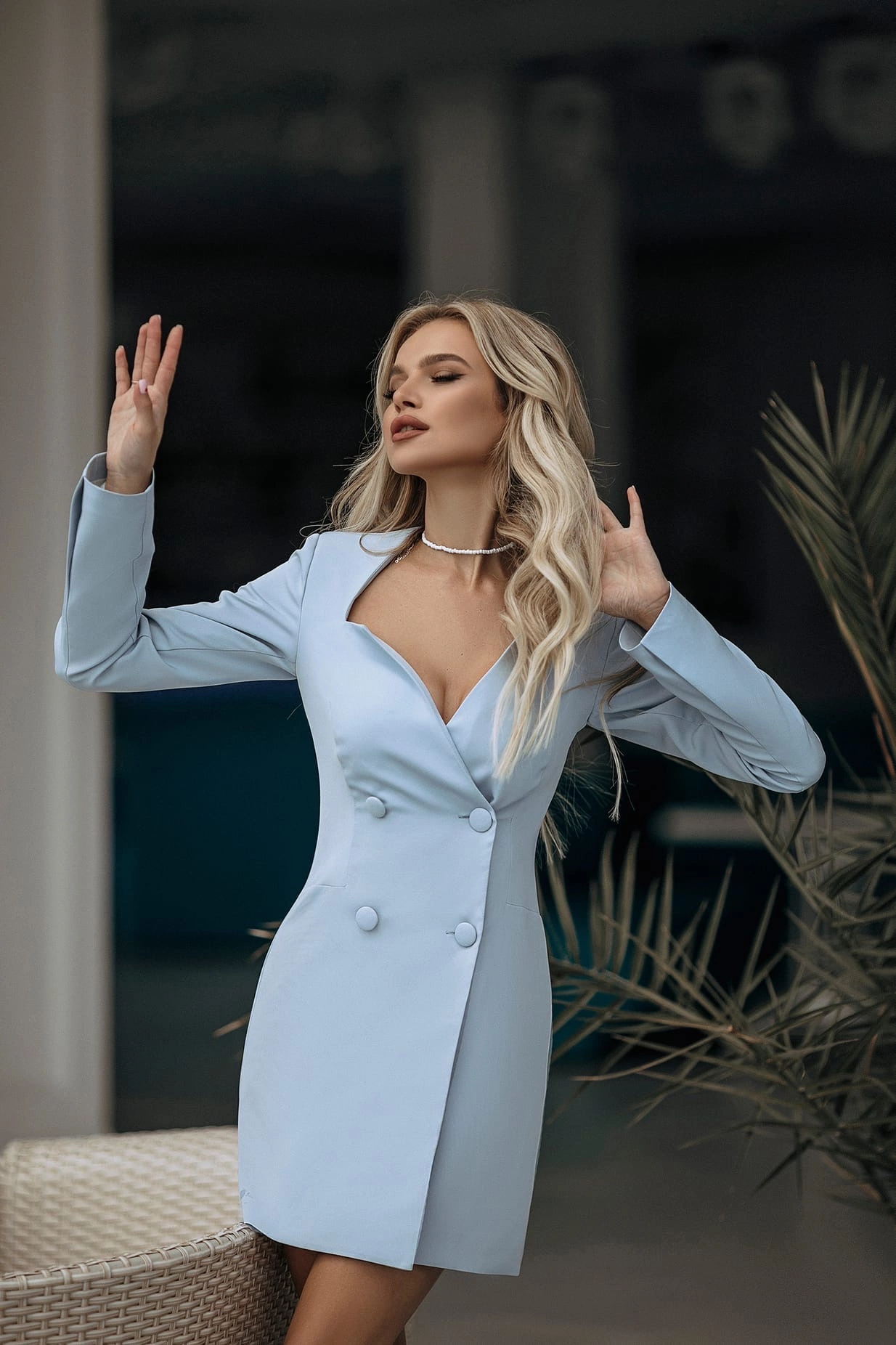 Sky-Blue Double Breasted Blazer Dress (article C335)
