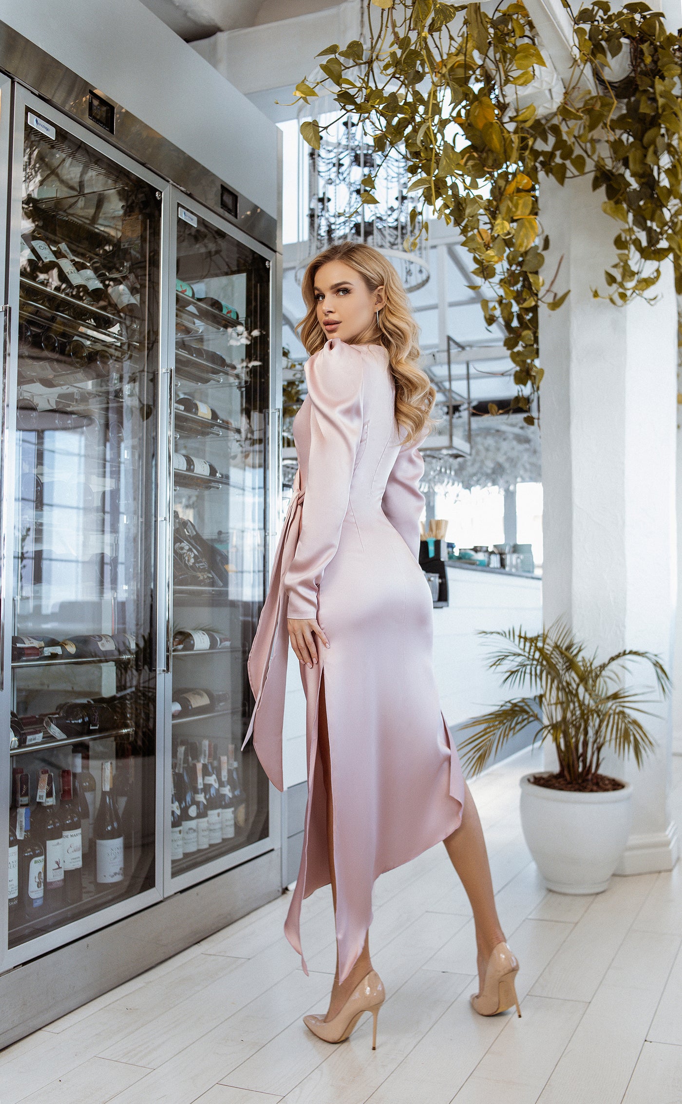 Dusty Pink Puff Sleeve Wrap Dress (article C300)