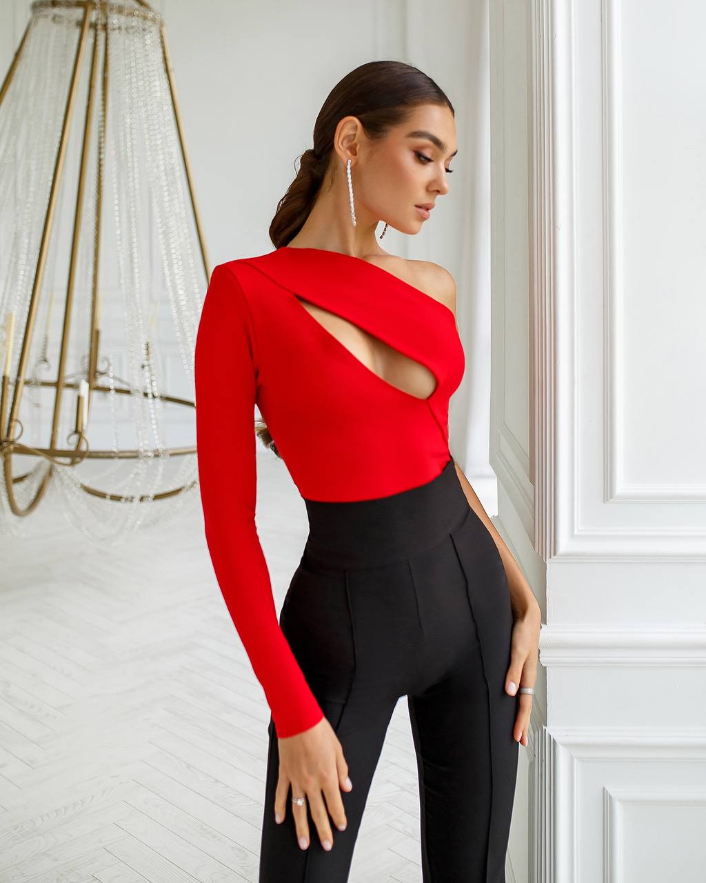 Red ONE-SHOULDER CUT-OUT TOP (ARTICLE 358)