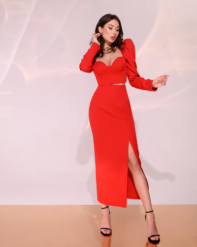 Red SWEETHEART TOP & MIDI SKIRT 2-PIECE SET (ARTICLE 328)