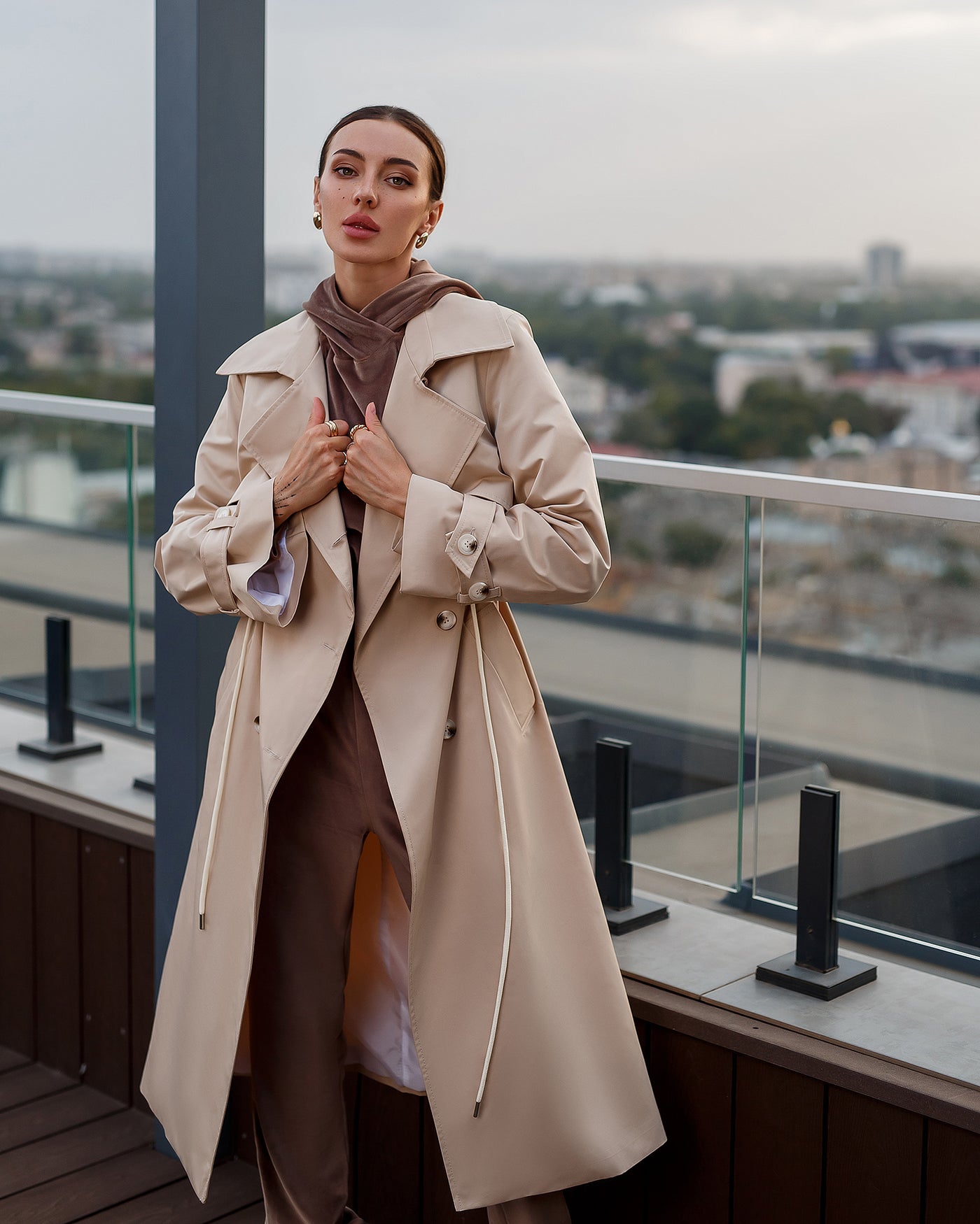 Beige LINED DOUBLE-BREASTED TRENCH COAT (ARTICLE 1000)