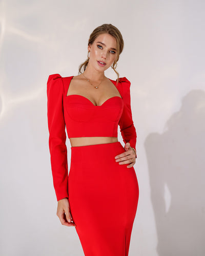 Red SWEETHEART TOP & MIDI SKIRT 2-PIECE SET (ARTICLE 328)