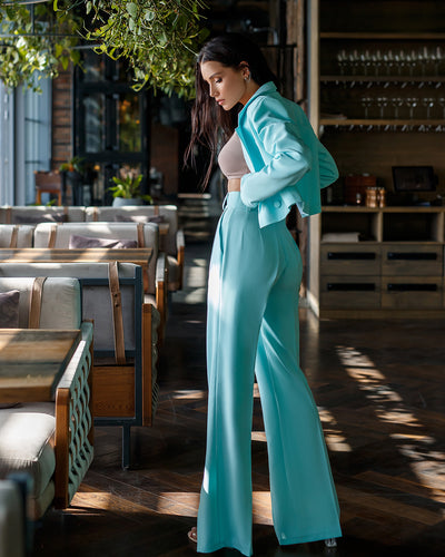 Tiffany-Blue Crop Jacket Suit 2-Piece (article 334)