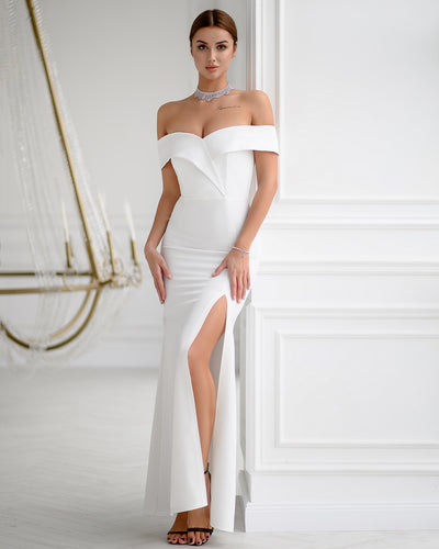 White OFF-THE-SHOULDER MAXI DRESS (ARTICLE 321)