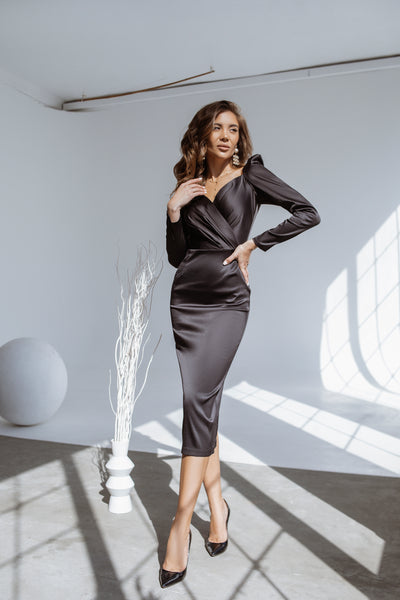 Black LONG SLEEVE MIDI DRESS (ARTICLE C268)