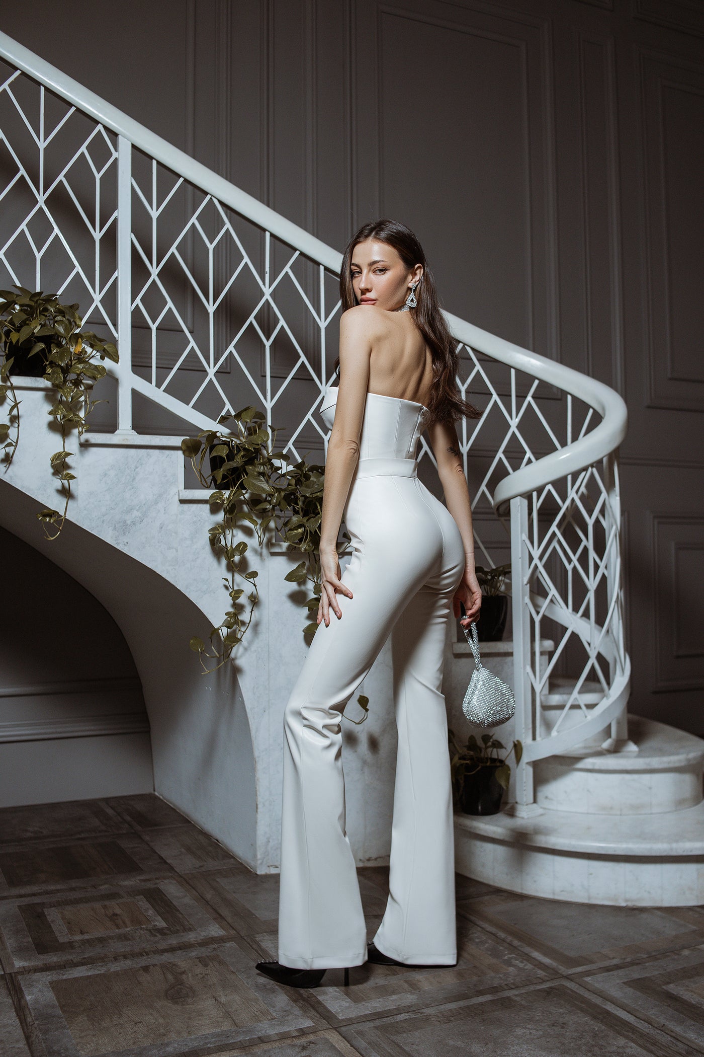 White VEGAN LEATHER FLARED PANTS (ARTICLE C401)