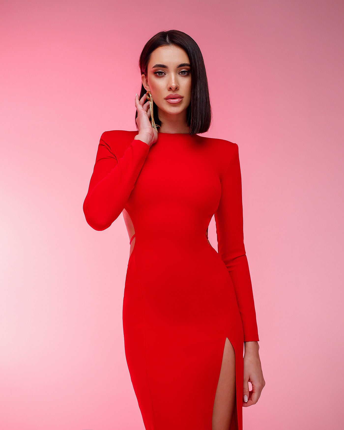 Red BACKLESS LONG SLEEVE MIDI DRESS (ARTICLE 327)