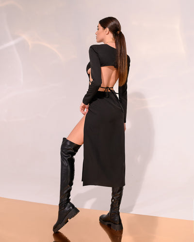 Black BACKLESS LONG SLEEVE MIDI DRESS (ARTICLE 327)