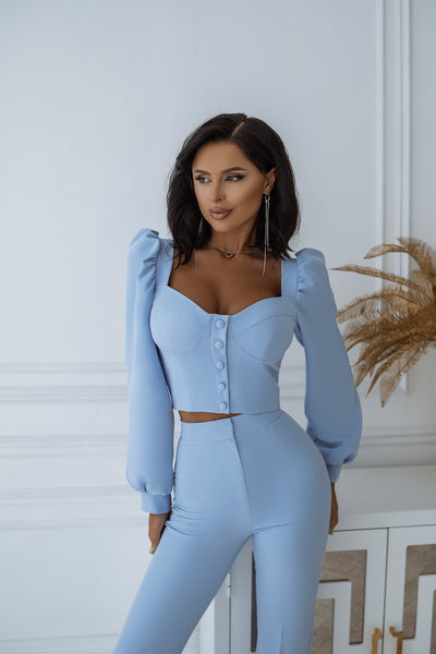 Sky-Blue Sweetheart Top & Flared Pants 2-Piece Set (article C379)