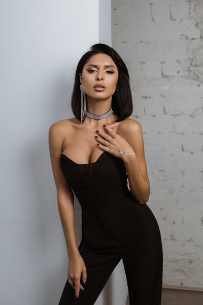 Black V-NECK SLEEVELESS JUMPSUIT (ARTICLE C337)