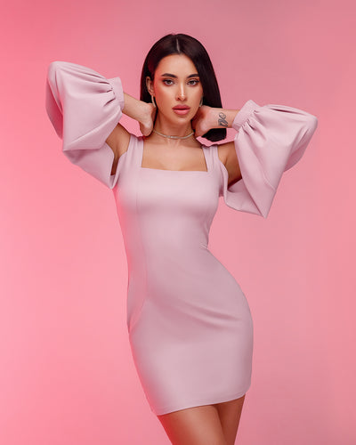 Dusty Pink SQUARE NECK СUT-OUT SLEEVE MINI DRESS (ARTICLE 357)