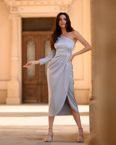Silver ONE-SHOULDER SATIN MAXI DRESS (article 268)
